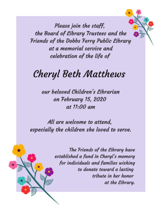 DF Library: Memorial Service for Cheryl Beth Matthews
