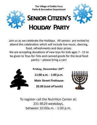 Senior Citizen's Holiday Party - rescheduled to Friday, December 20th 